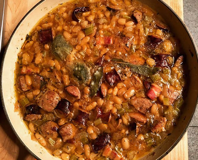 Camellia's Shrimp, Andouille and White Bean Cassoulet